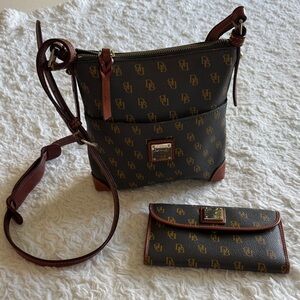 Dooney & Bourke Black and Brown Crossbody Bag with Wallet